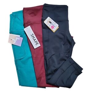 Leggings Set Of 3 - Black, Teal, Burgundy NWT SHAPE & JOY LAB SMALL